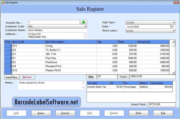 Screenshot of Accounting Software