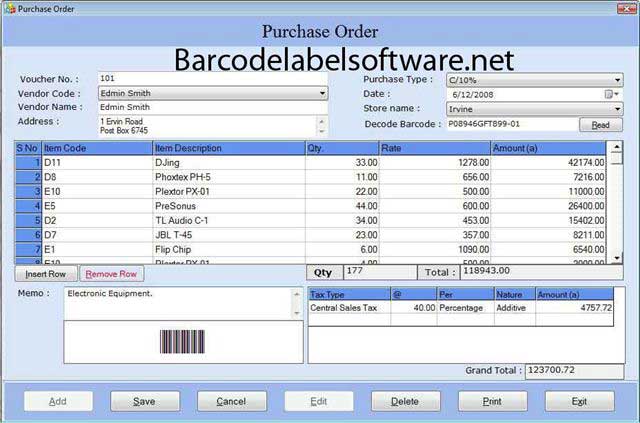 Screenshot of Barcode Accounting Software