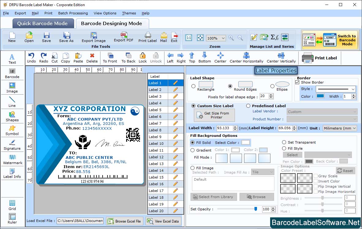 Barcode label Software – Corporate Edition Set Barcode Properties
