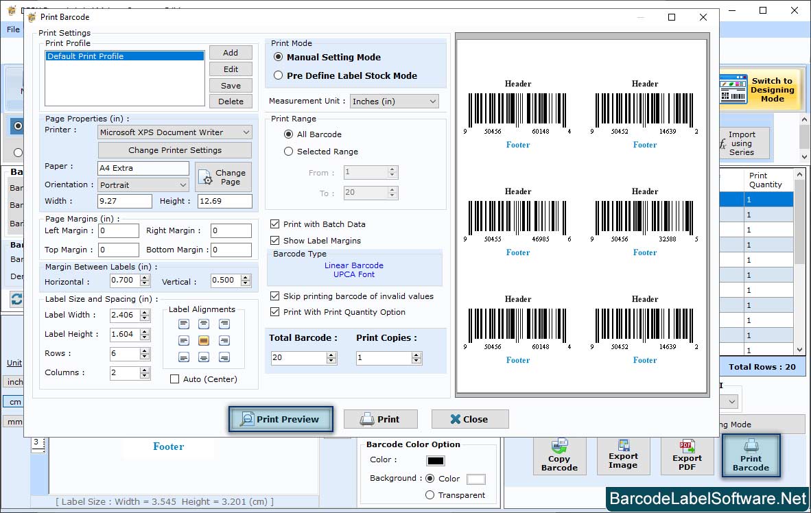 Barcode label Software – Corporate Edition Print Preview