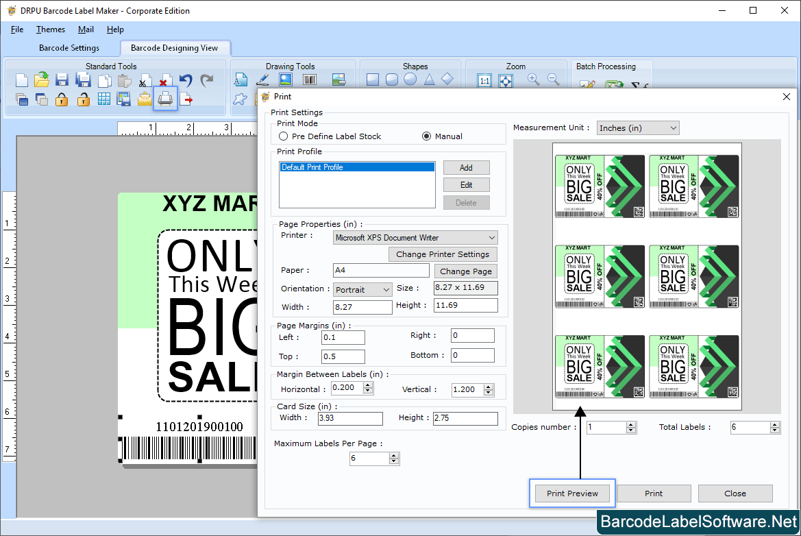 Screenshots of Barcode Label Software Corporate Edition to design