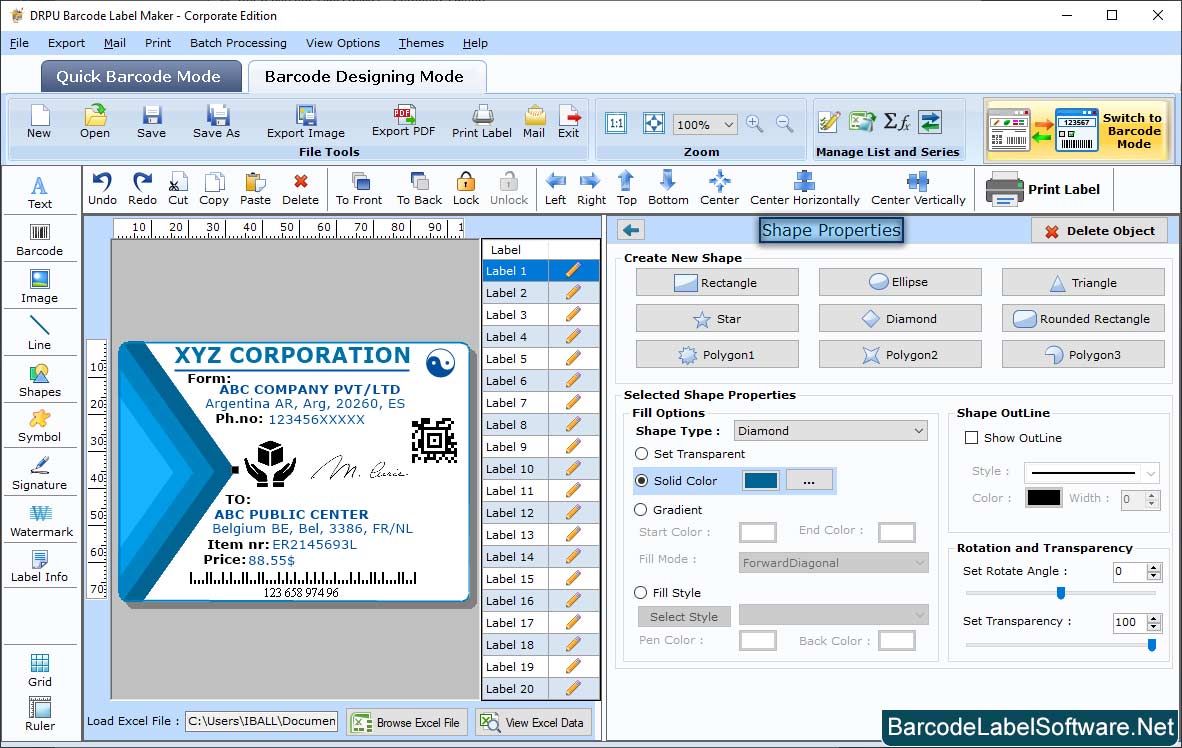 Barcode label Software – Corporate Edition Shape Barcode Properties