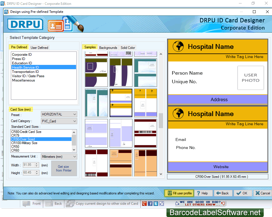 screenshots of id cards maker corporate edition to create multiple