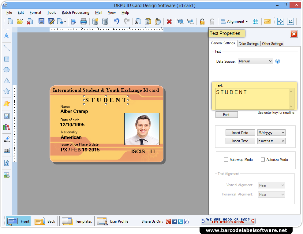 Screenshots of ID Cards Maker Software to create ID cards in bulk