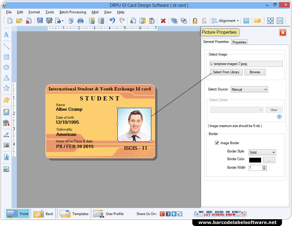 Screenshots of ID Cards Maker Software to create ID cards in bulk