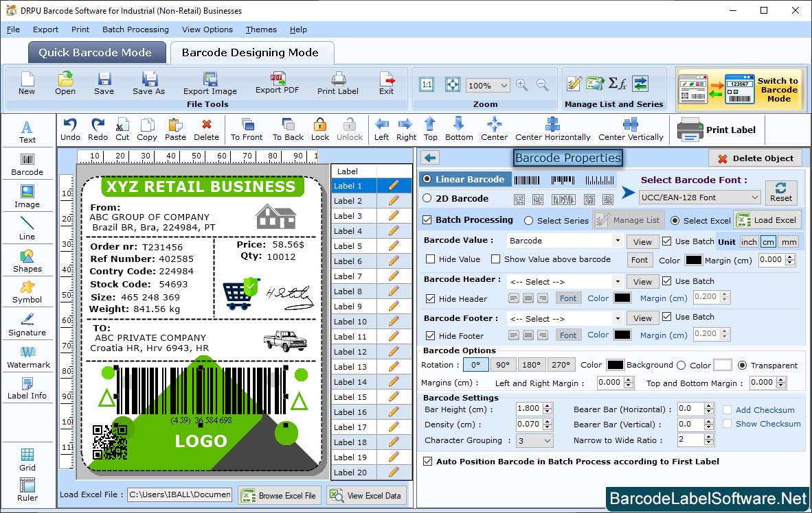 Barcode Software for Industrial Business General Settings