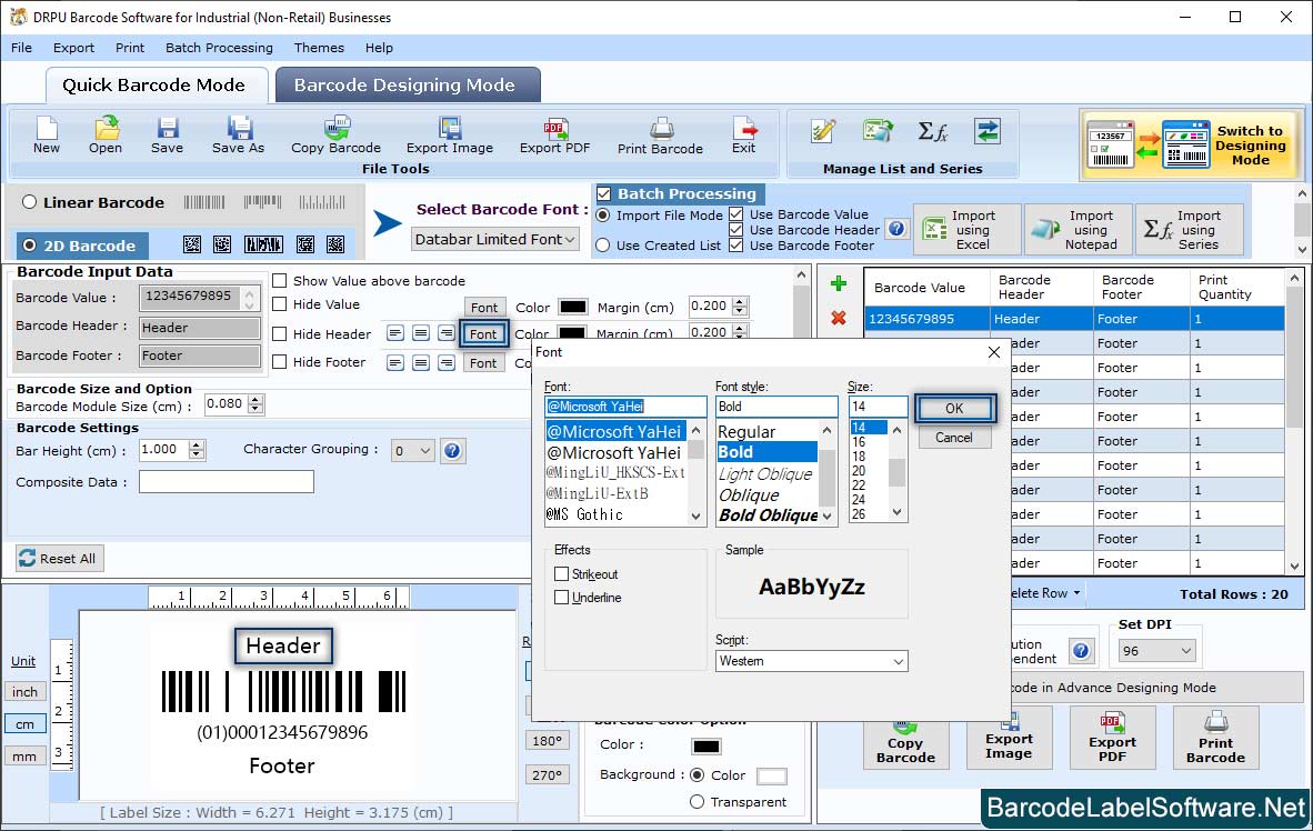 Barcode Software for Industrial Business Font Settings