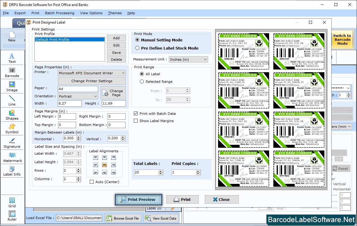 Barcode Software for Post Office Set Print Settings