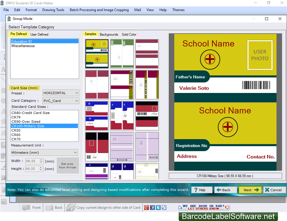 Screenshots of Student ID Cards Maker Software to design and print