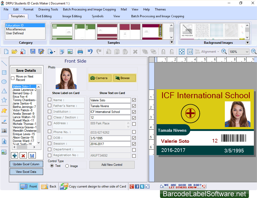 generate list of id cards for students using student id cards maker