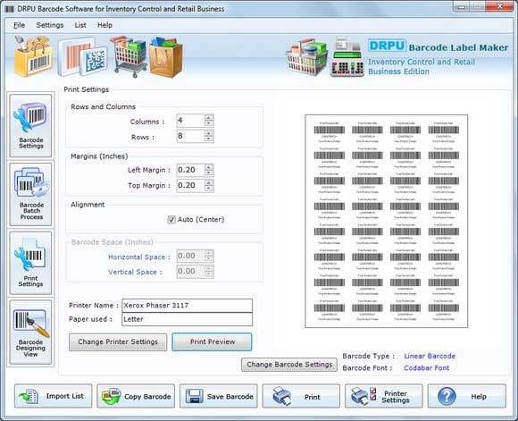 Screenshot of Inventory Control Barcode Generator