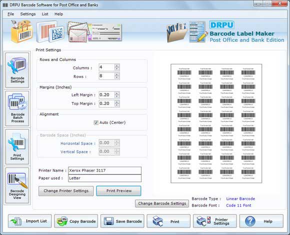 Screenshot of Barcodes for Post Office and Banks