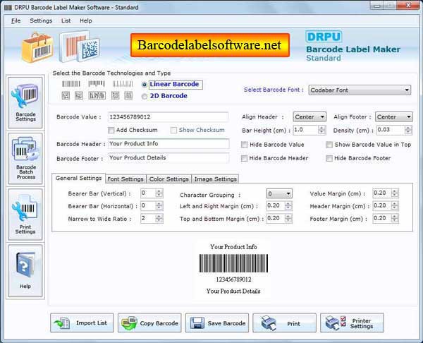 Screenshot of Barcode Label