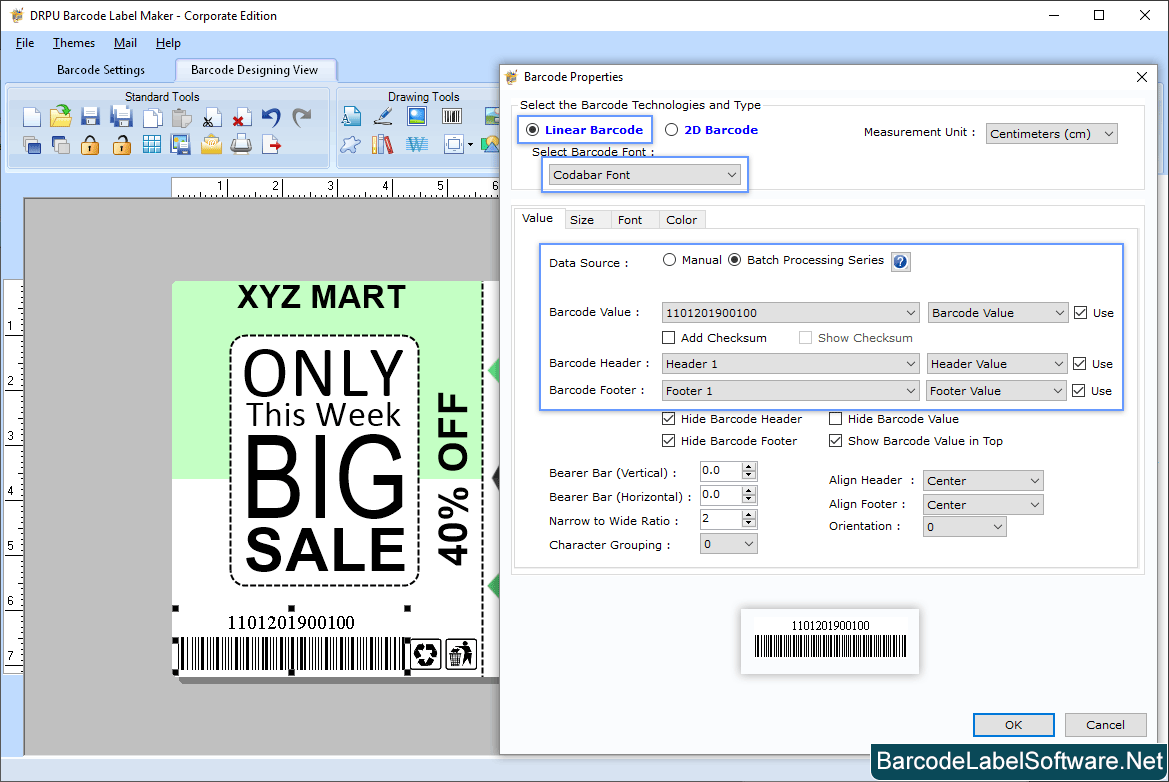 Screenshots of Barcode Label Software Corporate Edition to design
