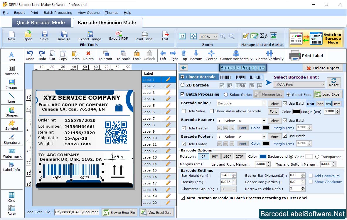 Barcode label Software – Professional Set Barcode Settings 