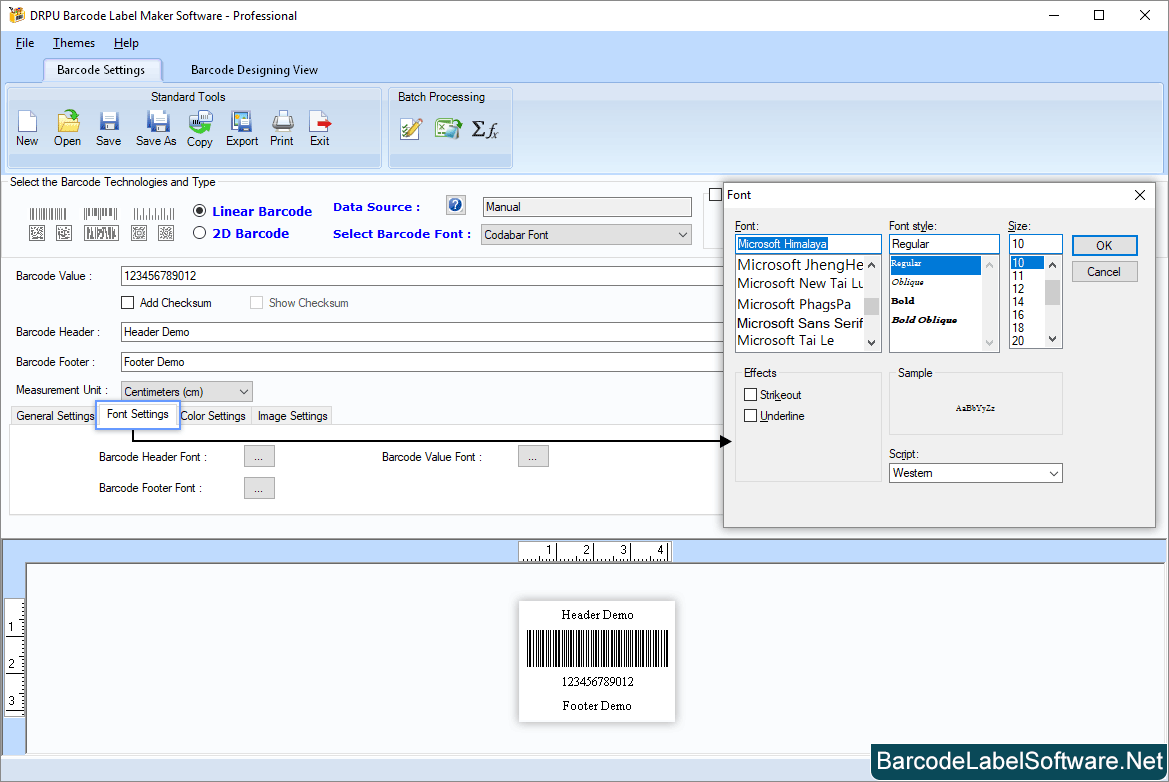 Barcode label Software – Professional Set Barcode Settings 