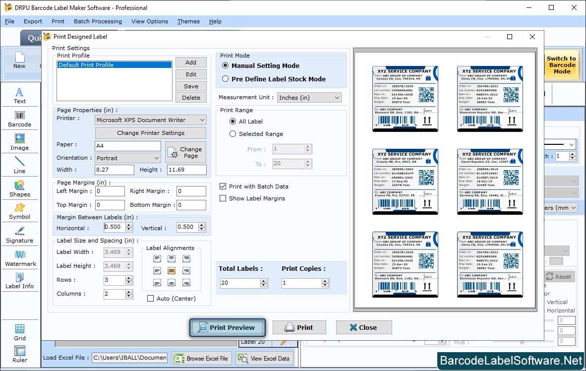 Barcode label Software – Professional Set Print Settings