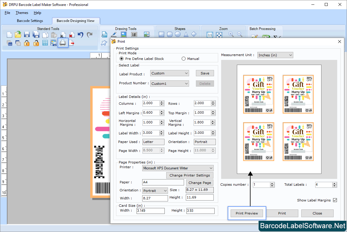 Barcode label Software – Professional Set Print Settings