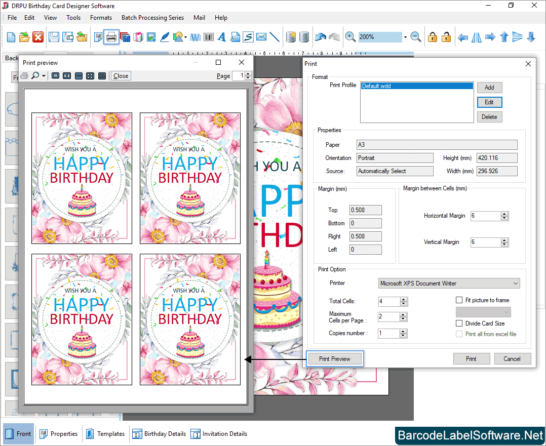 Birthday Card Maker Software Print Preview