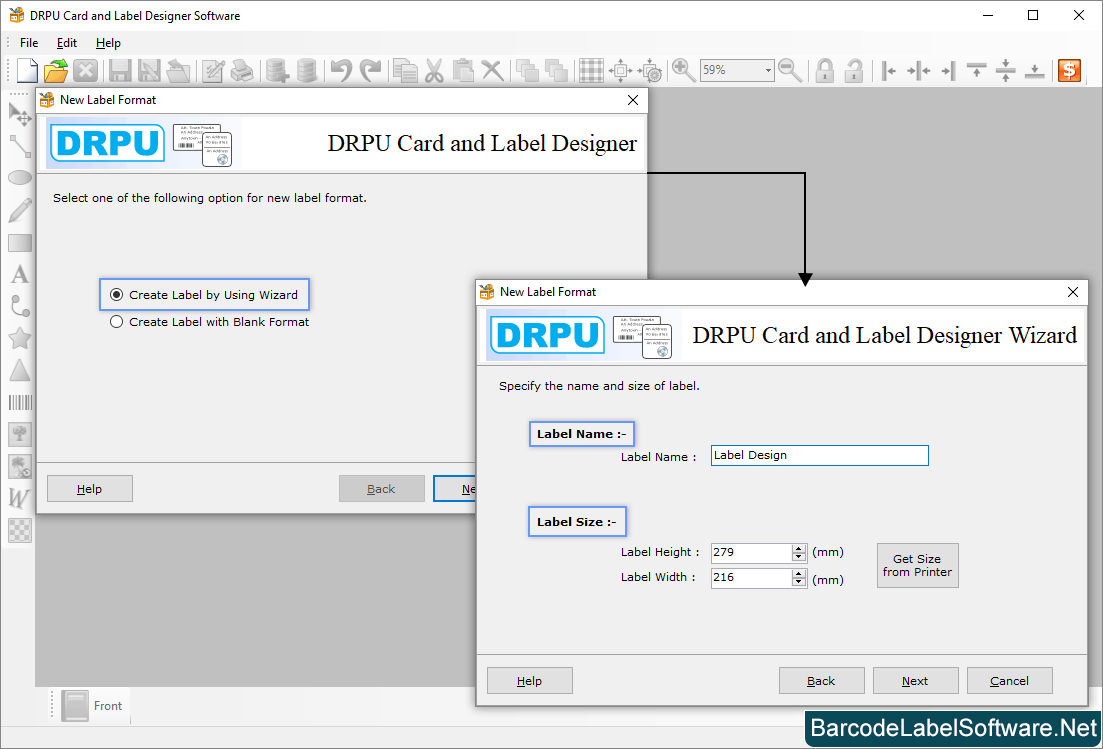 Card and Label Maker Software Select Module Create Label by Using Wizard