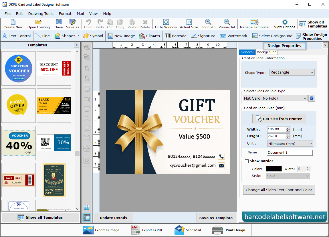 Card and Label Maker Software Rectangle Properties