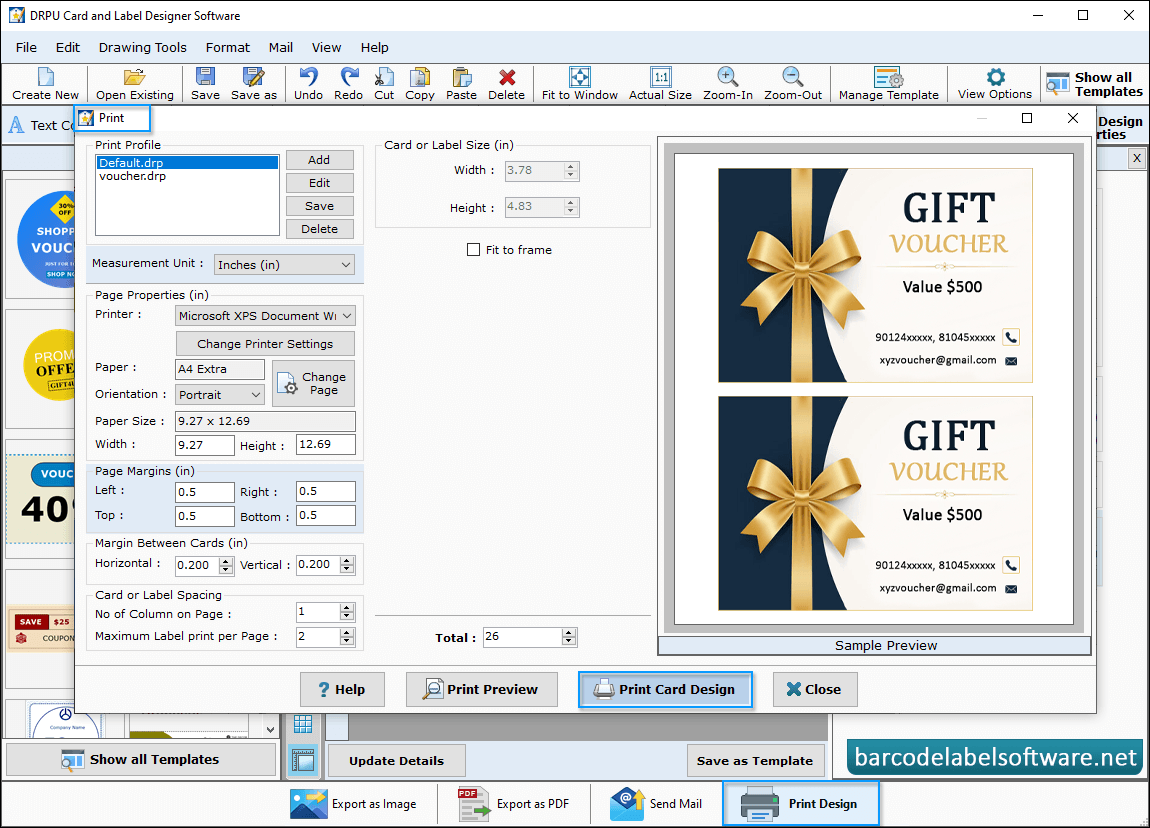 Card and Label Maker Software Front Side View