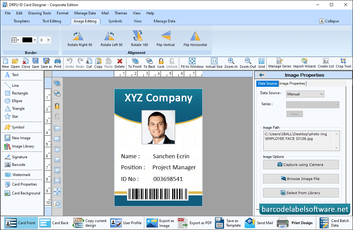 Designed ID card Image Properties