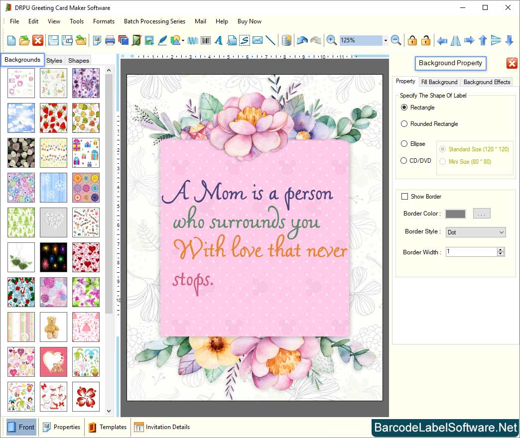 Greeting Card Maker Software Background Property