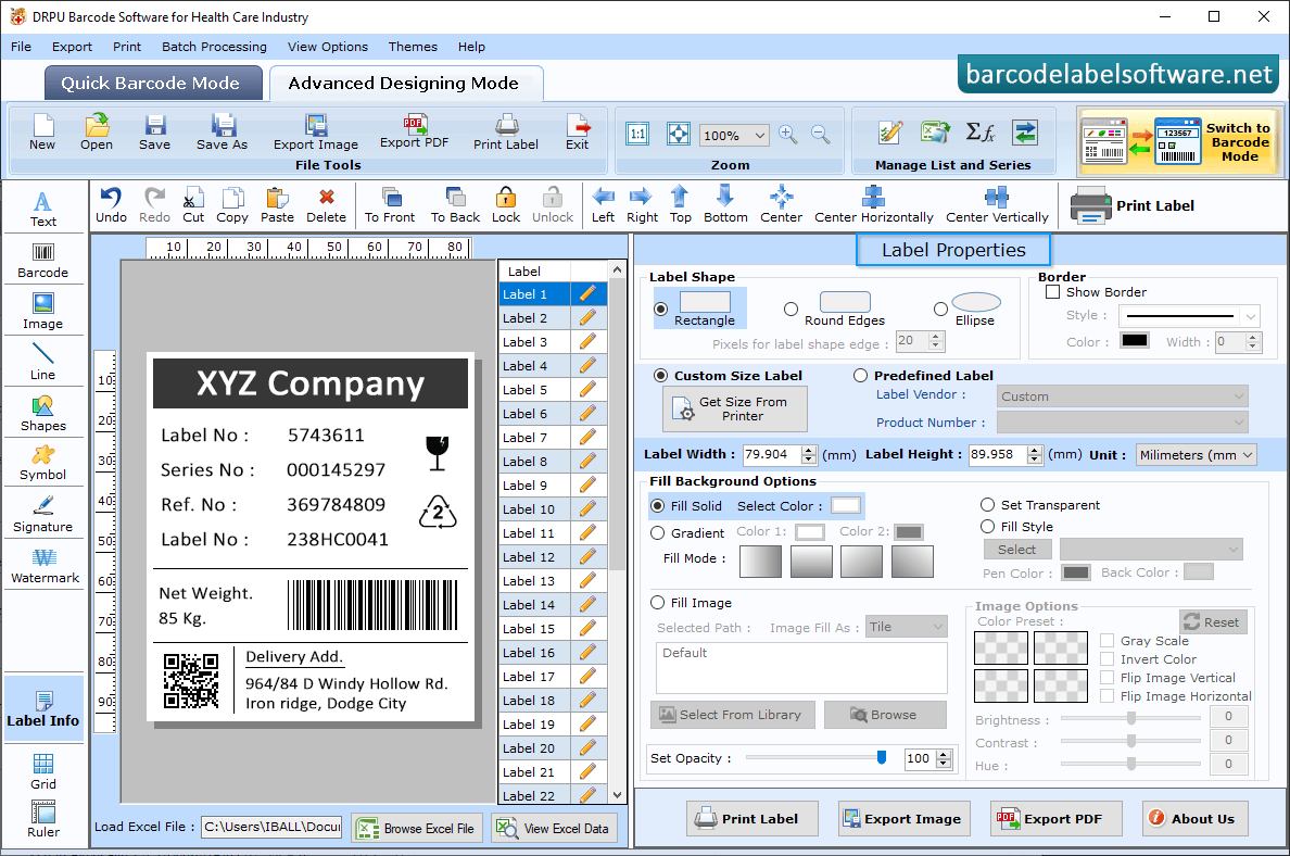 Barcode Software for Healthcare Industry Label Properties
