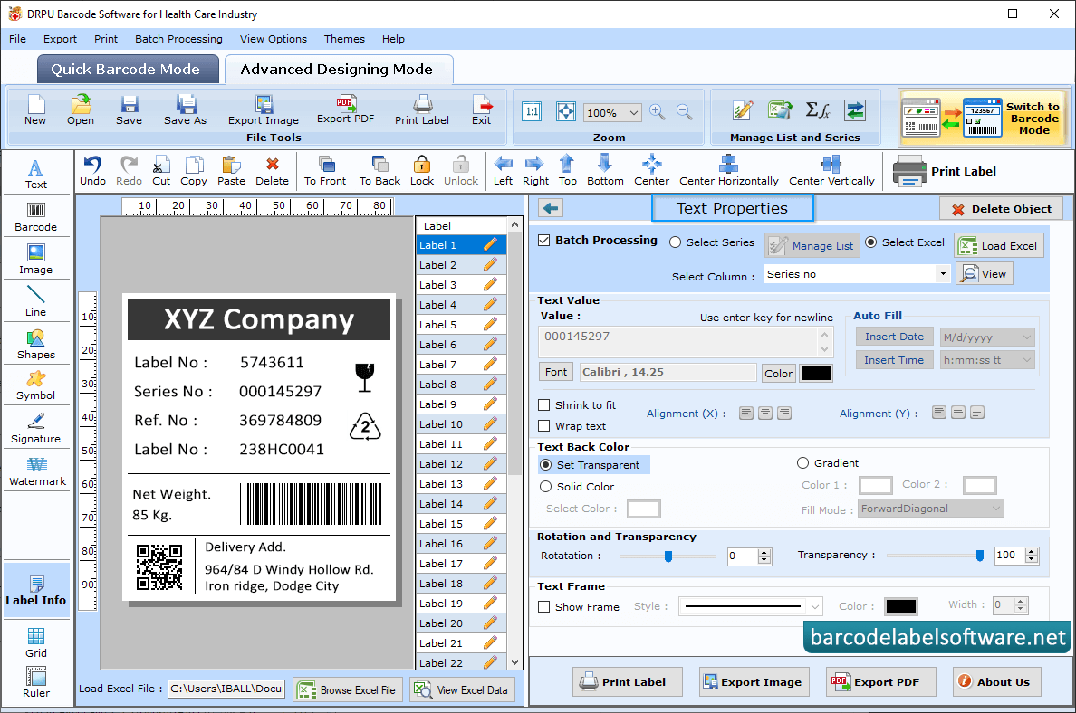 Barcode Software for Healthcare Industry Text Properties