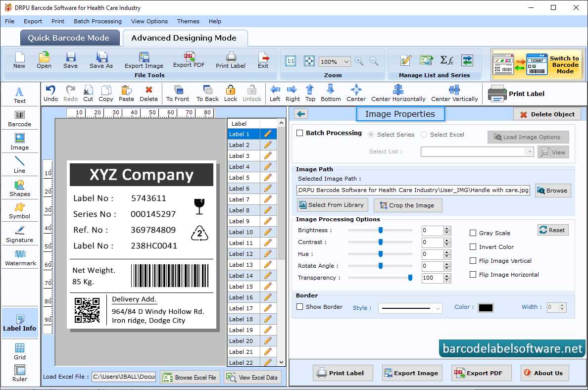 Barcode Software for Healthcare Industry Image Properties