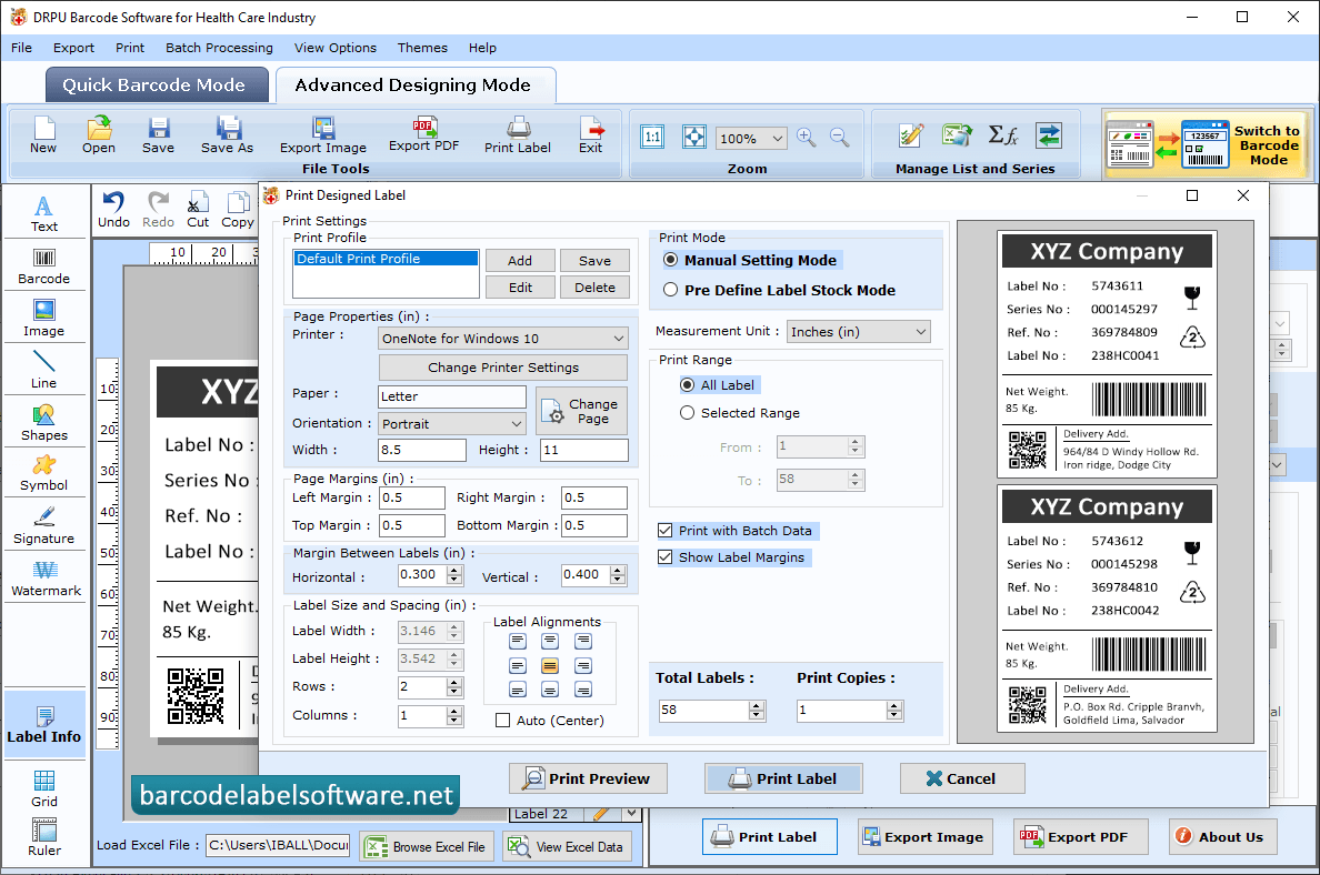 Barcode Software for Healthcare Industry Print Settings