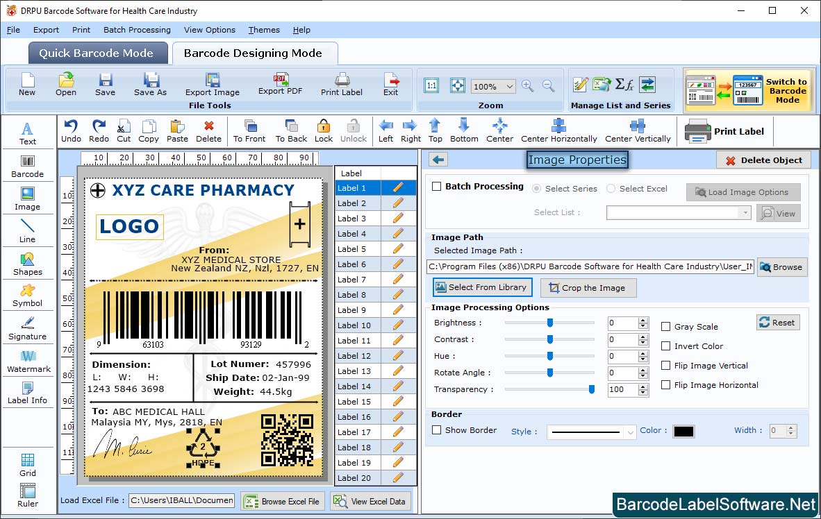 Barcode Software for Healthcare Industry Image Properties