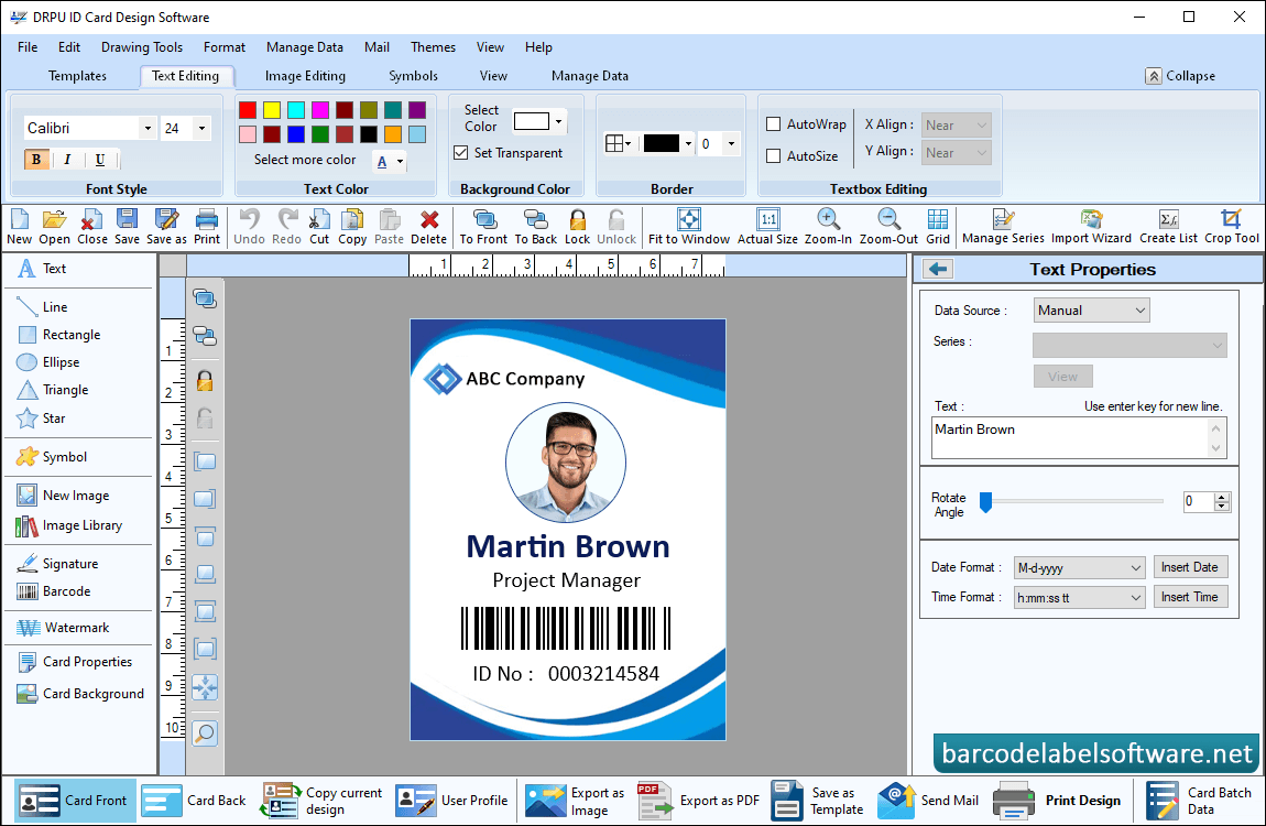 ID Card Maker Software Text Properties
