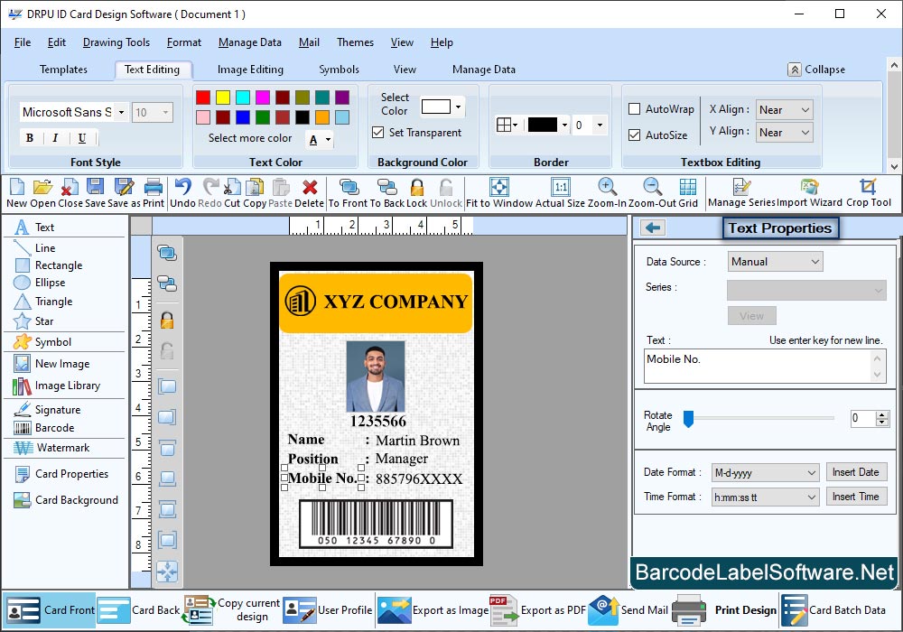 ID Card Maker Software Text Properties