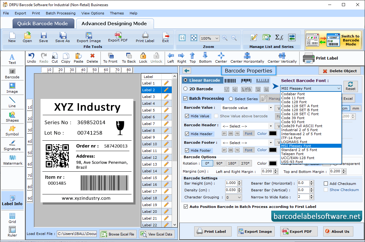 Barcode Software for Industrial Business General Settings