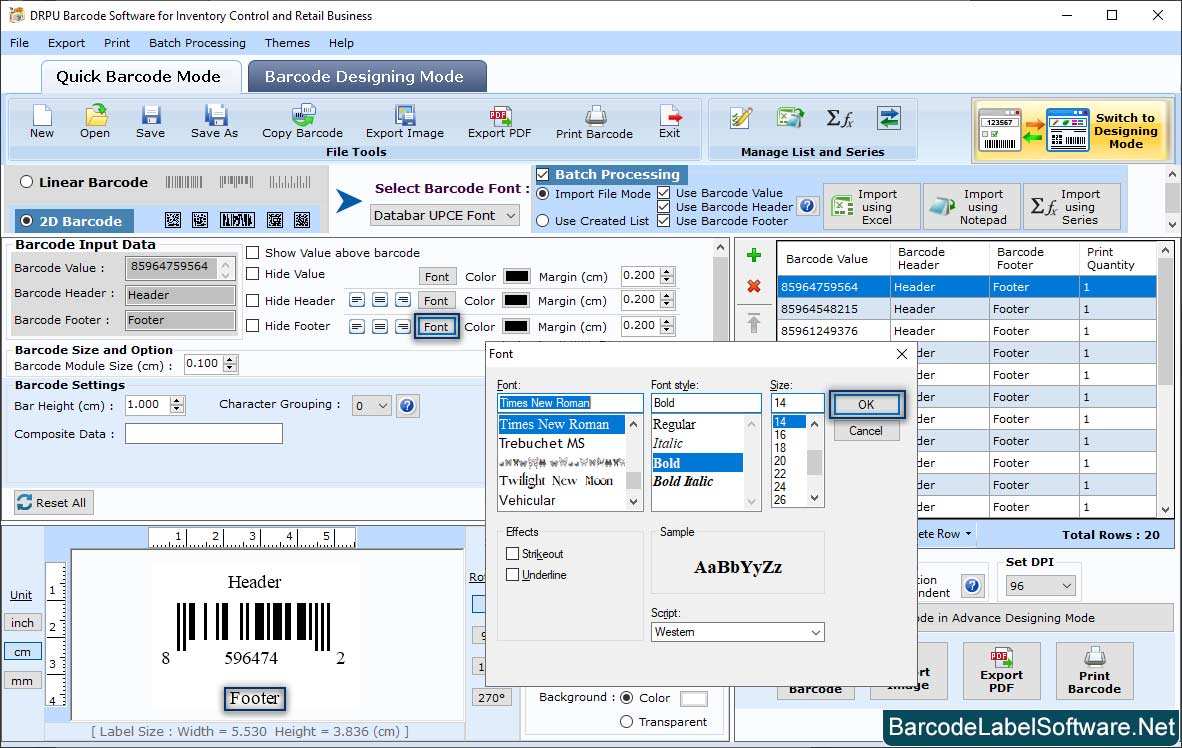 Barcode Software for Inventory Control Font Barcode Settings