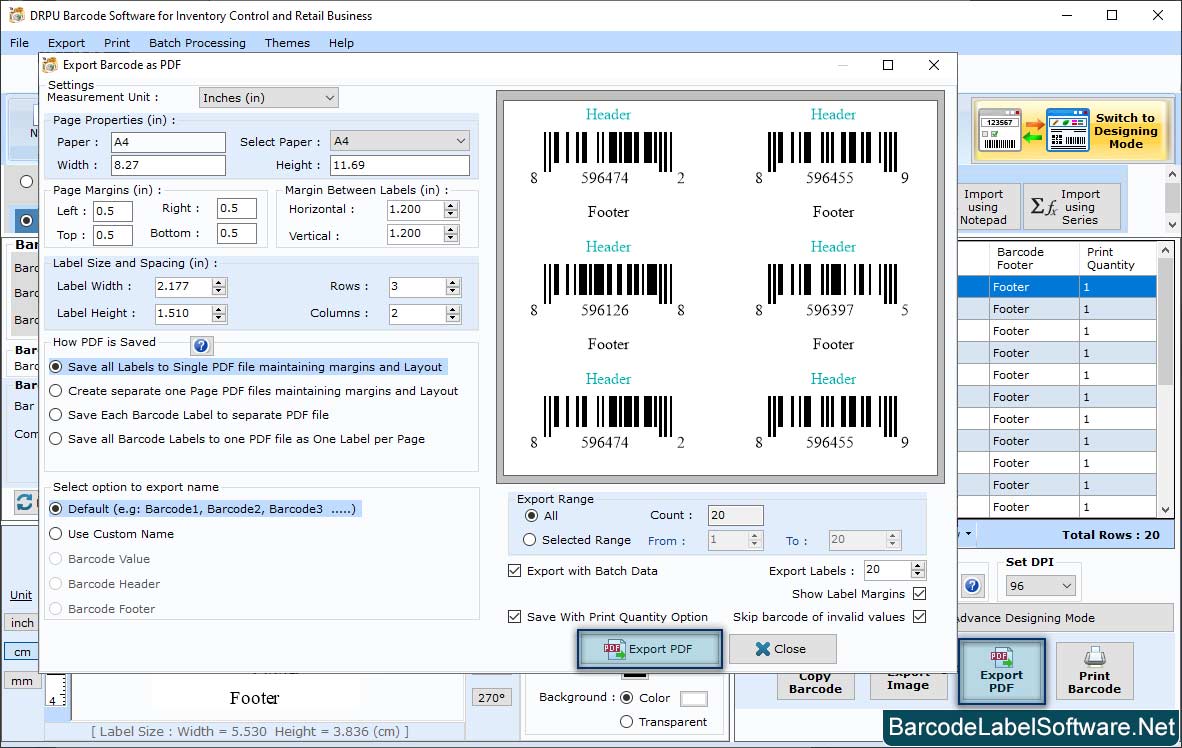 Barcode Software for Inventory Control Print Settings
