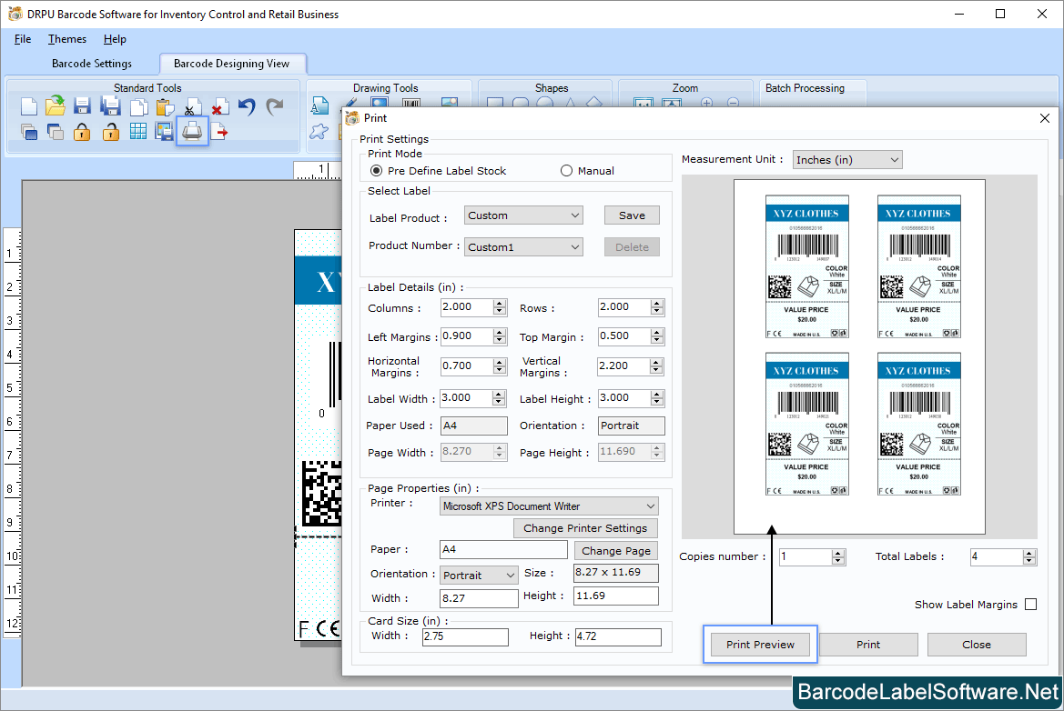 Barcode Software for Inventory Control Print Settings