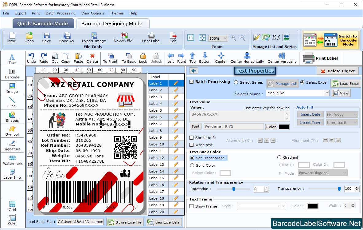 Barcode Software for Inventory Control Text Barcode Properties