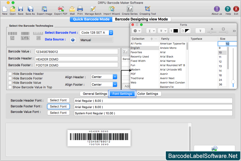 Mac Barcode Label Maker Software Font Settings