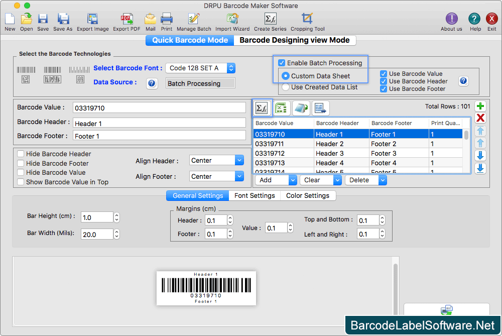 Mac Barcode Label Maker Software General Settings