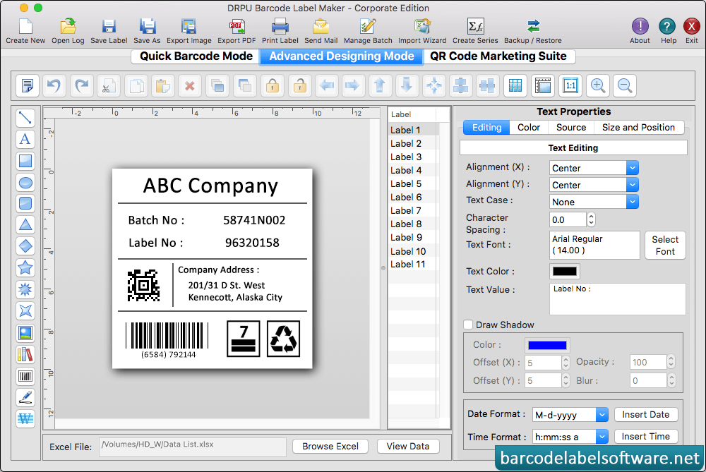Mac Barcode Label Maker Software Text Properties