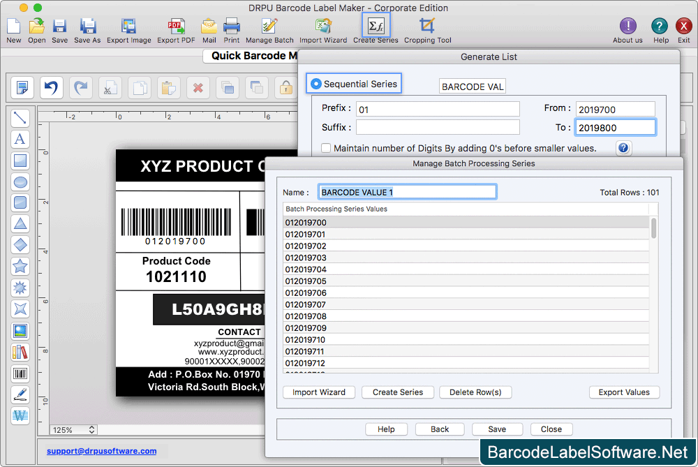 Mac Barcode Label Maker Software Create Series as Sequential Series