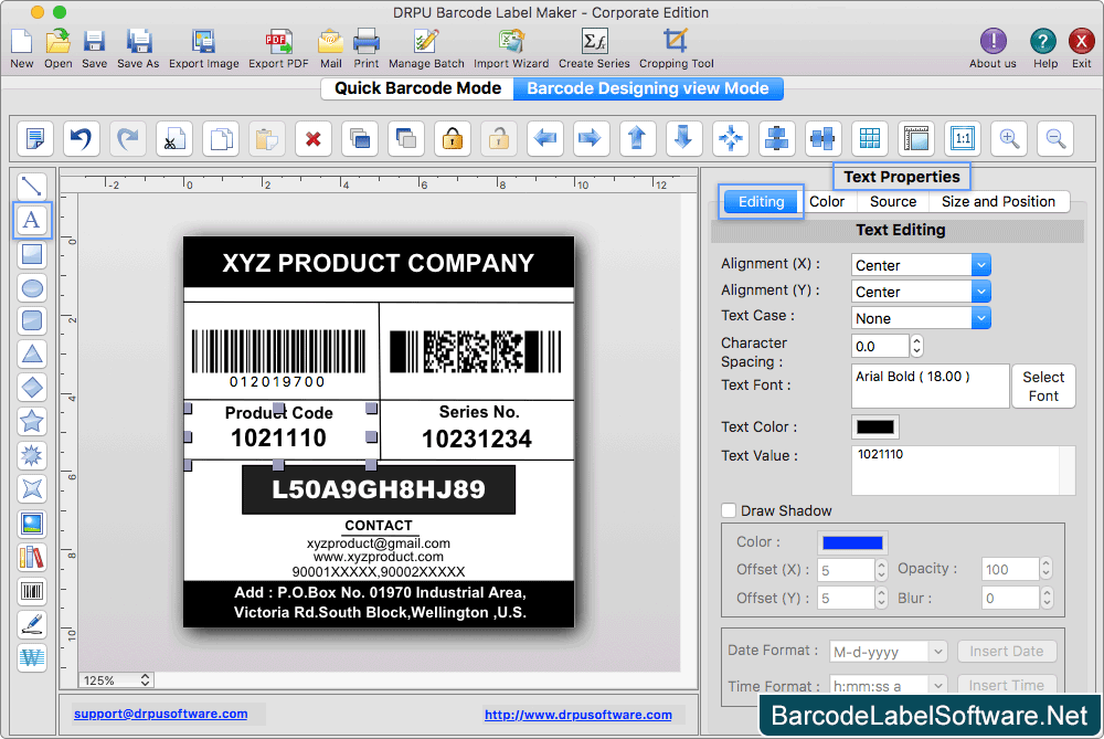 Mac Barcode Label Maker Software Text Properties