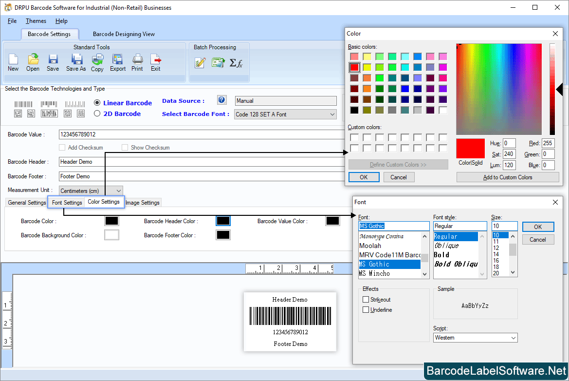 Barcode Software for Industrial Business Font Settings