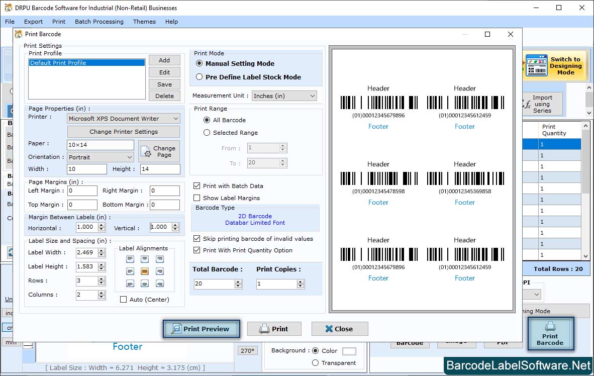 Barcode Software for Industrial Business Print Settings