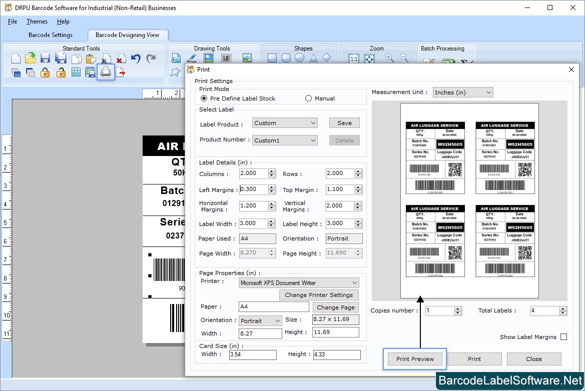 Barcode Software for Industrial Business Print Settings