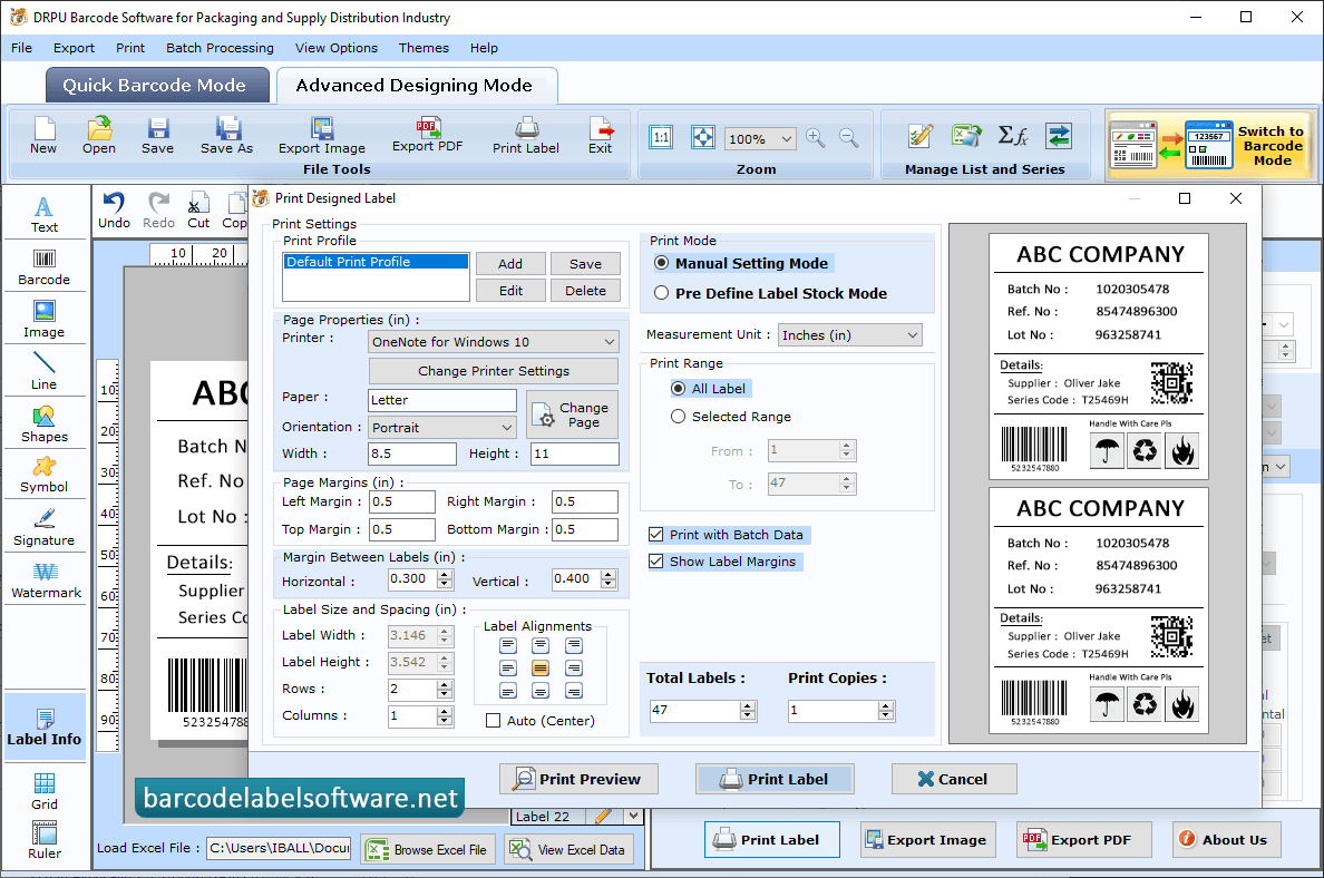 Barcode Software for Packaging Supply Print Preview