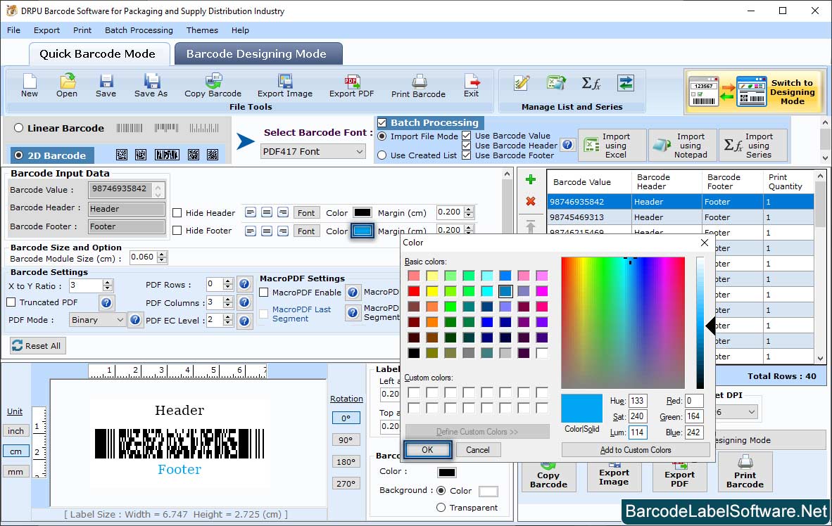 Barcode Software for Packaging Supply